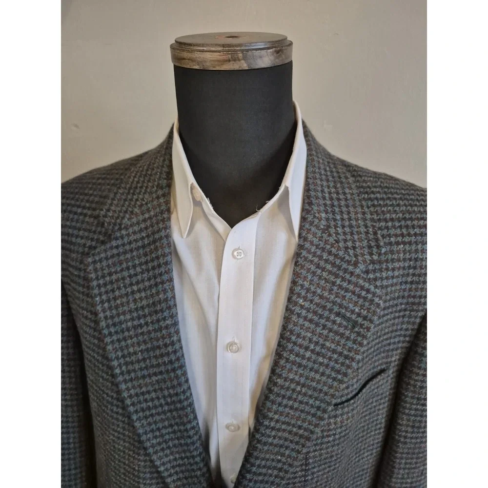 Allyn Saint George Mens Vintage Wool Sports Coat 45L Teal Brown Check USA W706